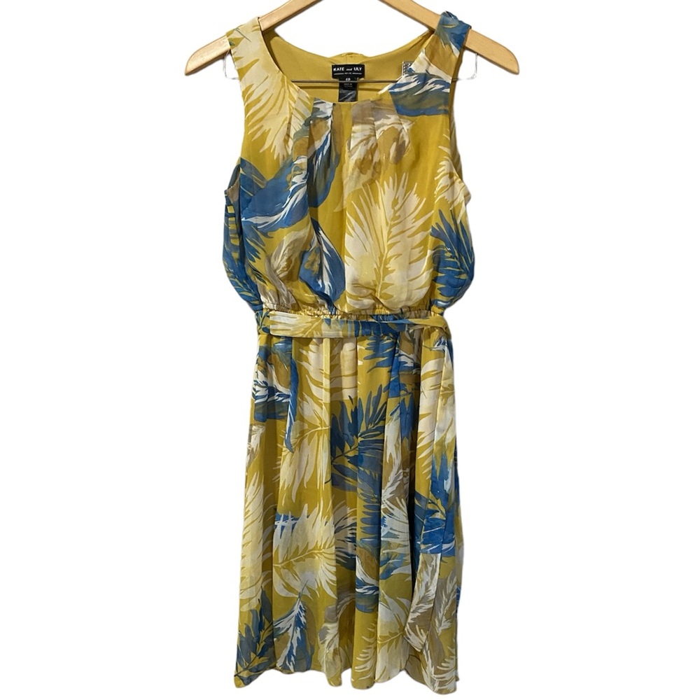 KATE & LILY PETITE MIDI DRESS SIZE 6 COLOR BLUE & YELLOW